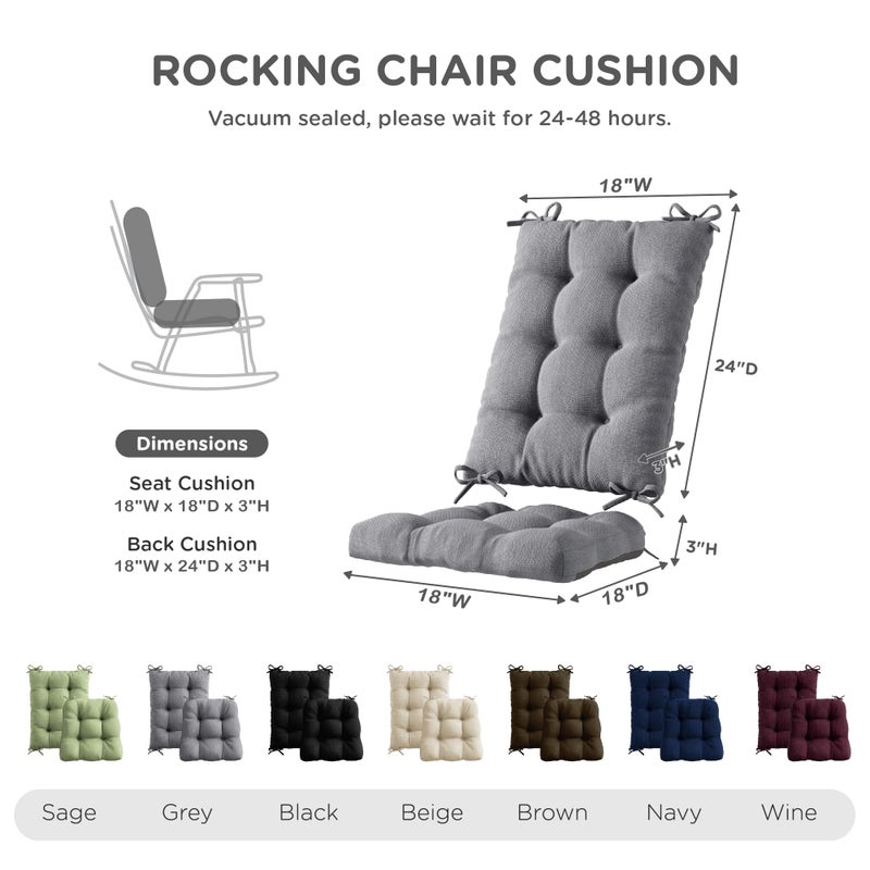 Codi Rocking Chair Cushion  Water Resistant Patio Rocker Chairs Replacement Cushions Set  Extra Large for Outdoor Porch Garden  Grey 1PK - Image 2